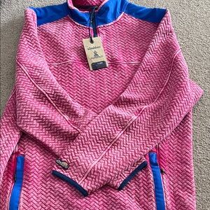 chubbies Pink Herringbone Quarter-Zip Pullover with Blue Trim